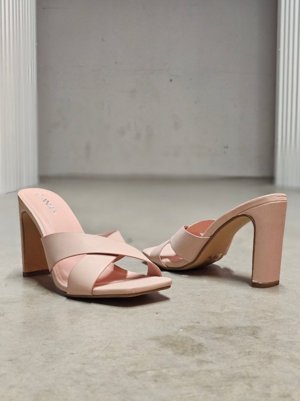 Womens Pink Block Heel Sandals With Criss-Cross Straps & Square Toe Design - Picture 6 of 14